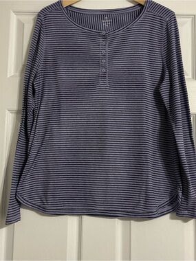 Talbots Striped Long Sleeve Henley Top